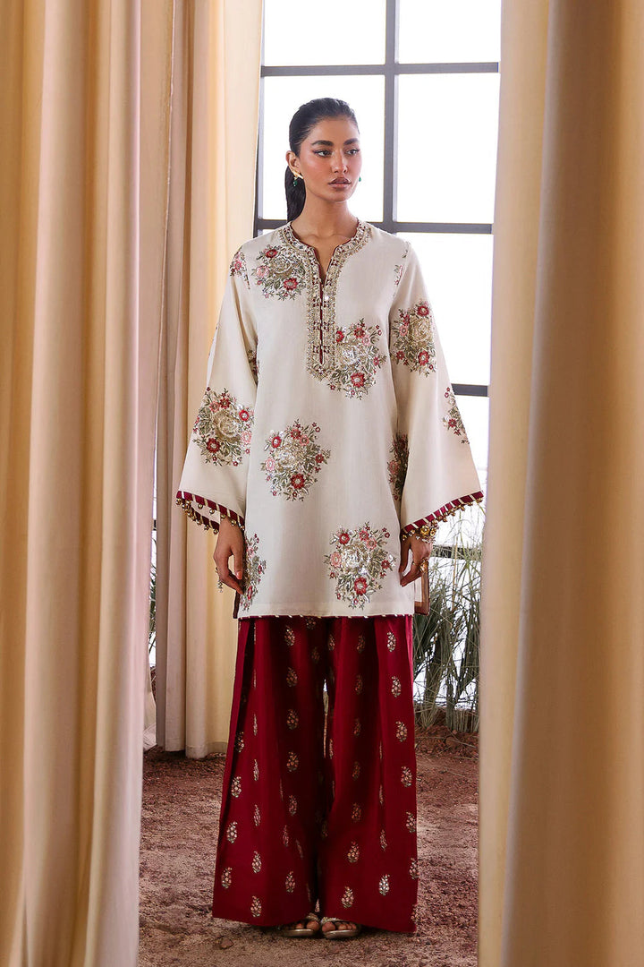 Ethnic White Raw Silk With Contrast Raw Silk Trouser