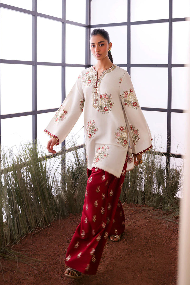 Ethnic White Raw Silk With Contrast Raw Silk Trouser