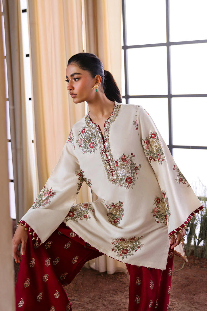 Ethnic White Raw Silk With Contrast Raw Silk Trouser