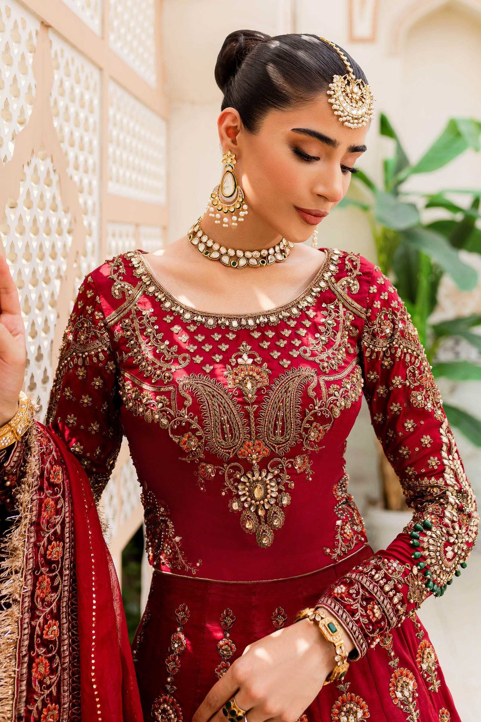 Maria B. Couture - Deep Red Hand-Embroidered Lehenga Choli