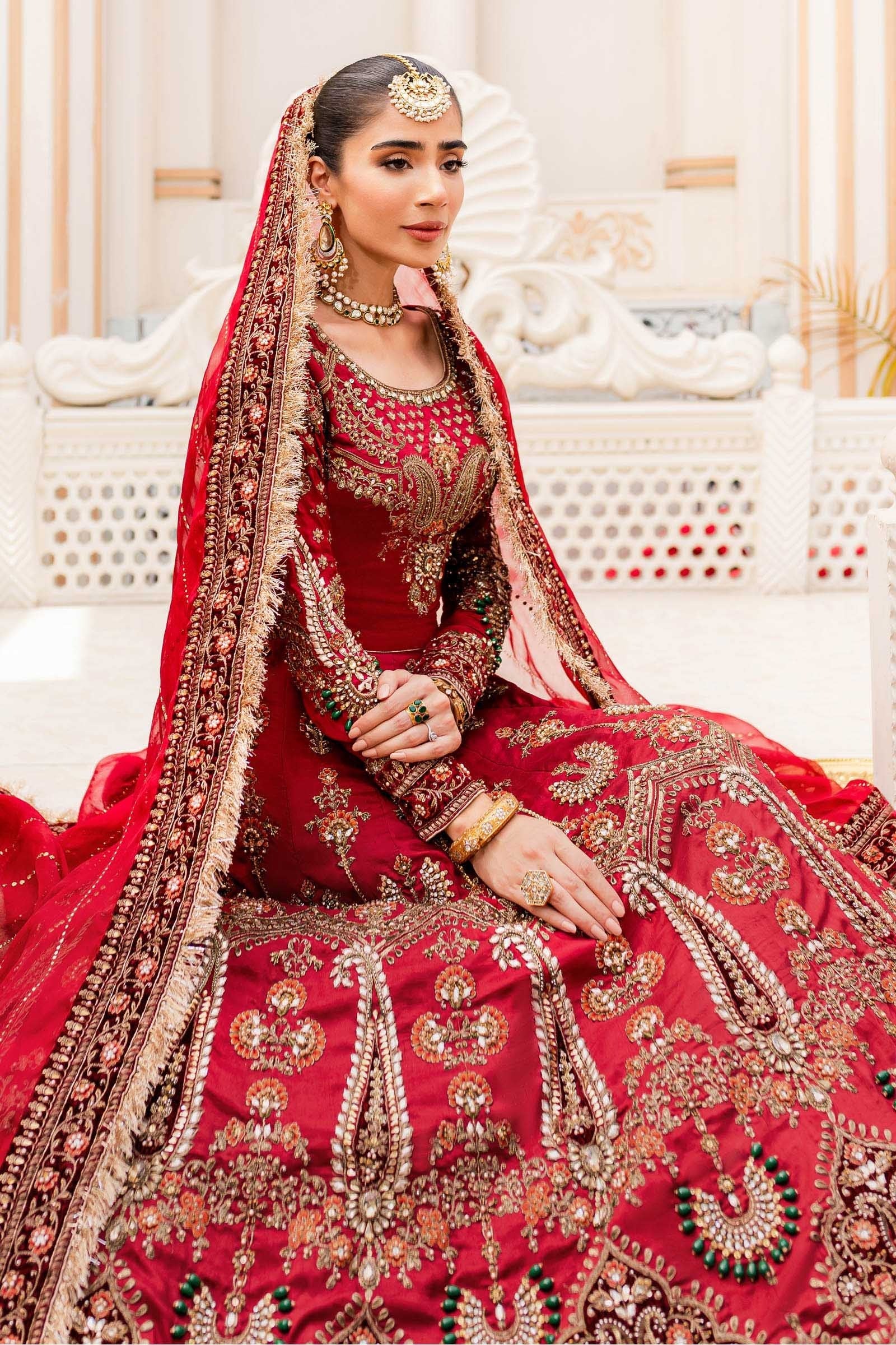 Maria B. Couture - Deep Red Hand-Embroidered Lehenga Choli