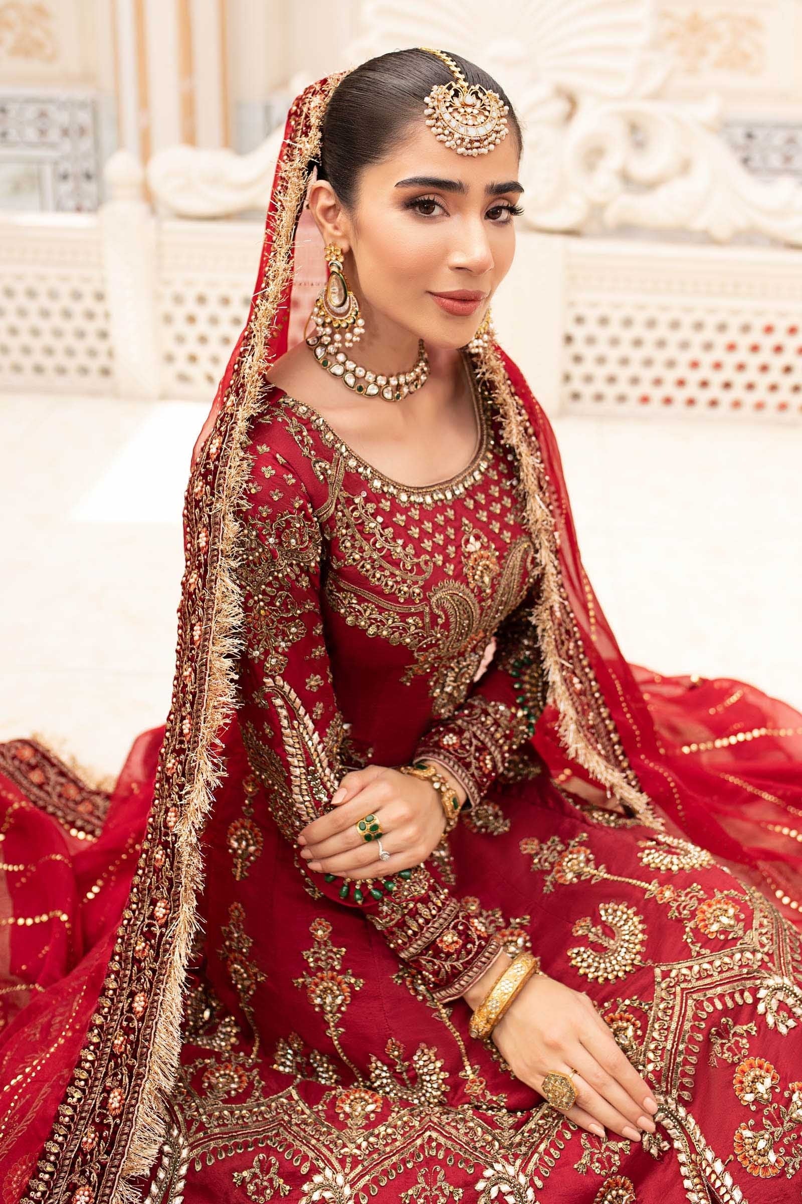 Maria B. Couture - Deep Red Hand-Embroidered Lehenga Choli