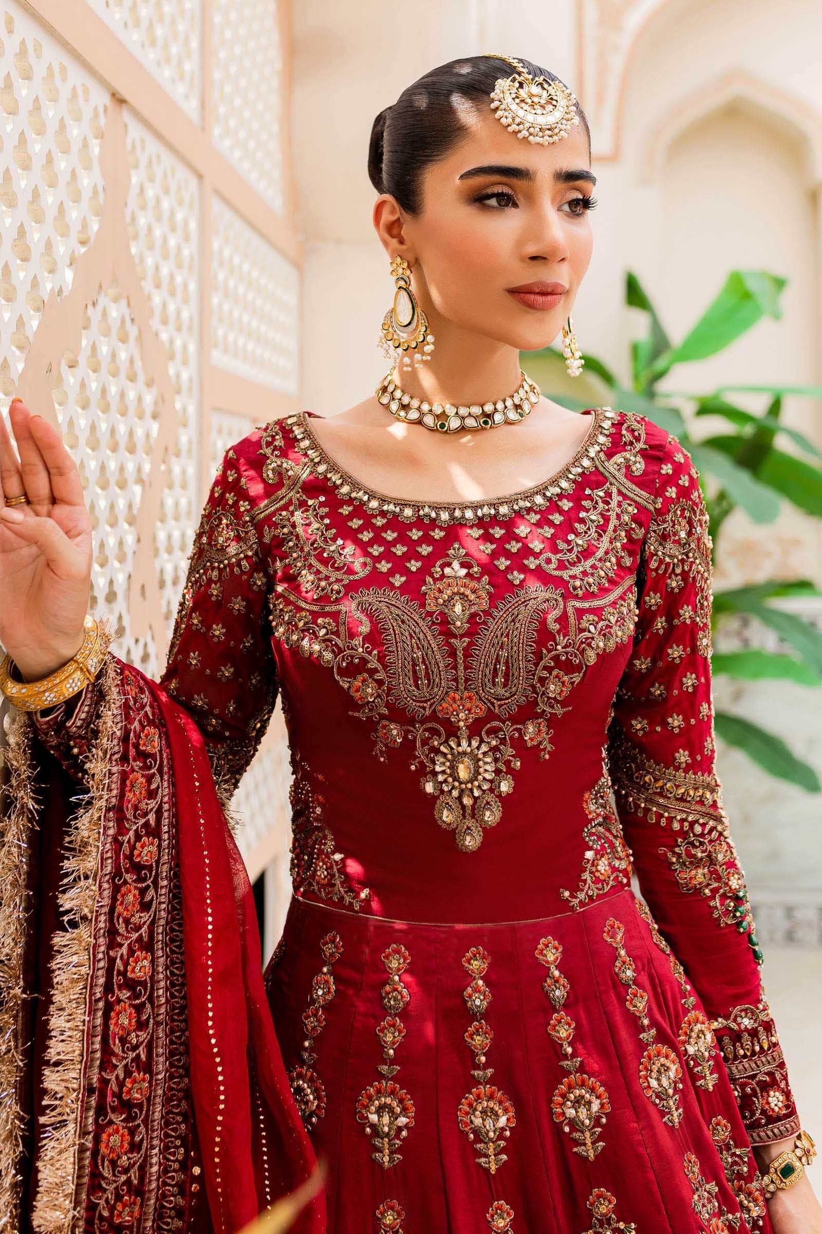 Maria B. Couture - Deep Red Hand-Embroidered Lehenga Choli