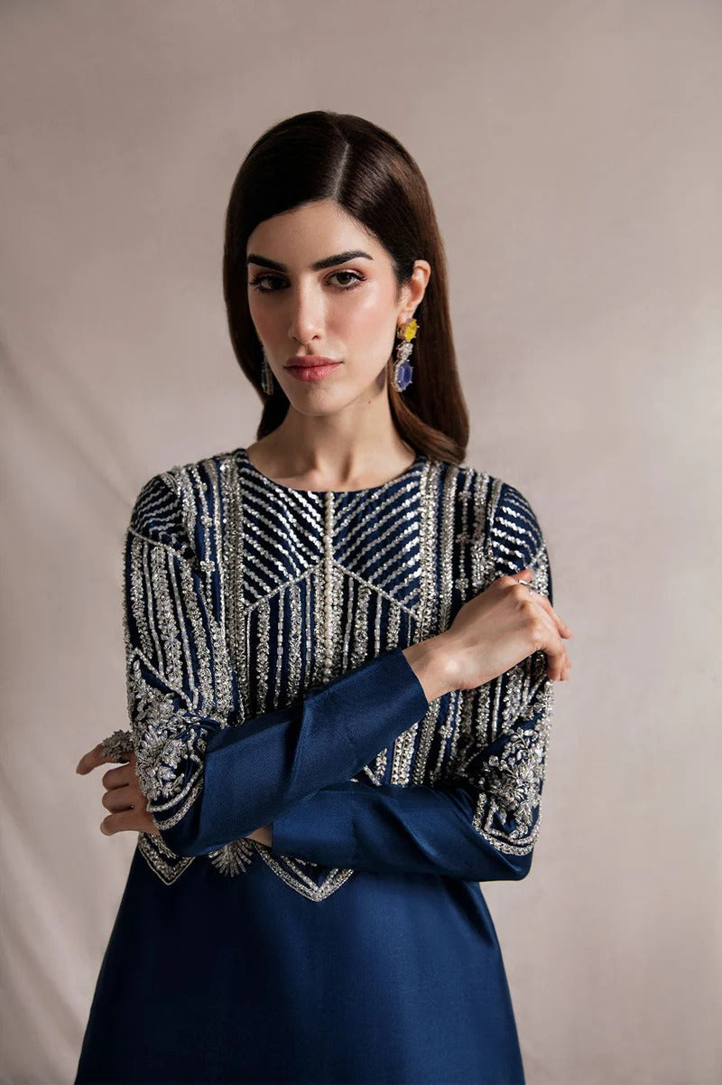 Amaya -Luxury Navy Blue Raw Silk Ensemble
