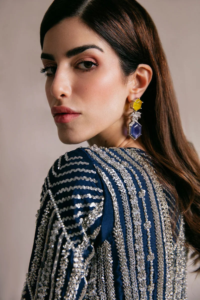 Amaya -Luxury Navy Blue Raw Silk Ensemble