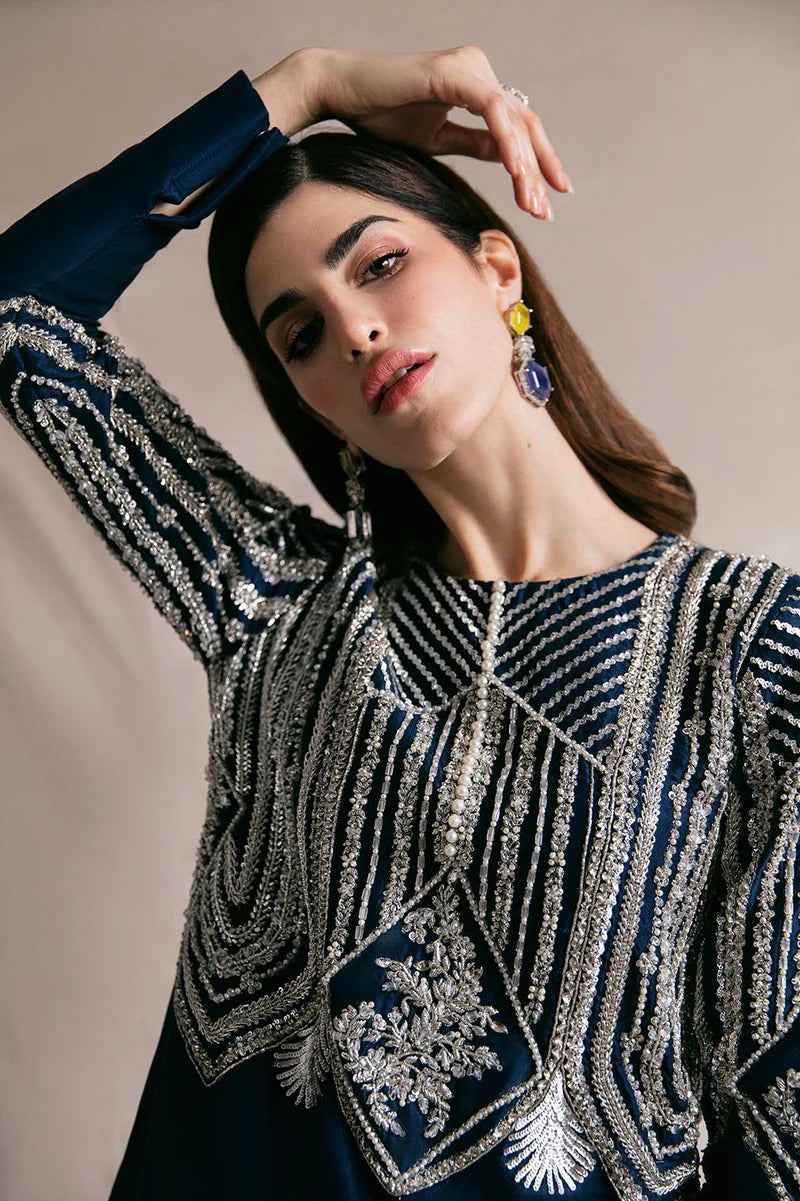 Amaya -Luxury Navy Blue Raw Silk Ensemble