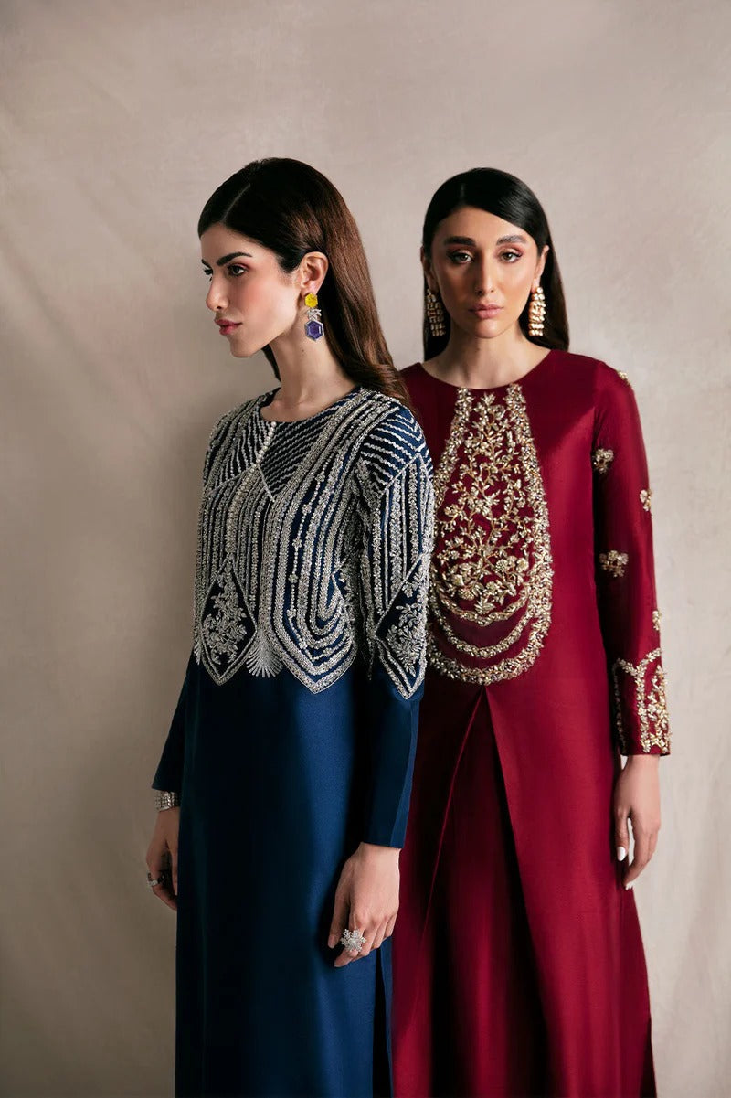 Amaya -Luxury Navy Blue Raw Silk Ensemble