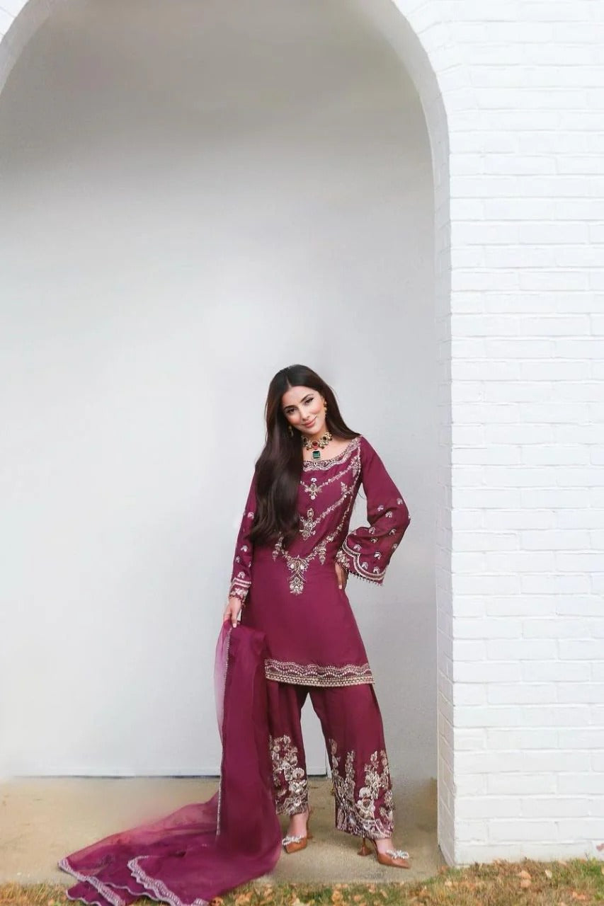 Irina - Burgundy Hand-Embellished Shalwar Kameez