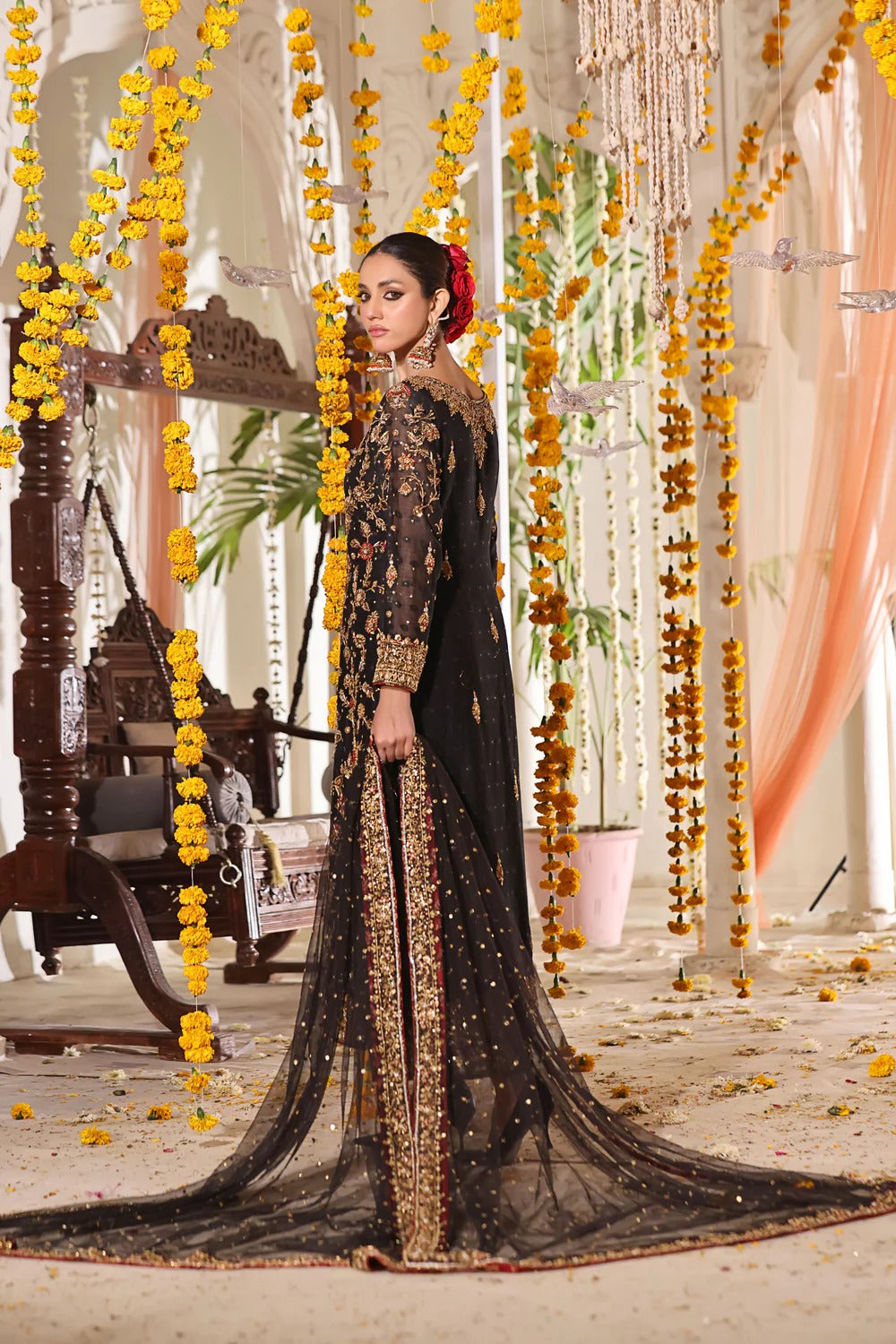 Mala - Black Cotton Net Luxury Ensemble