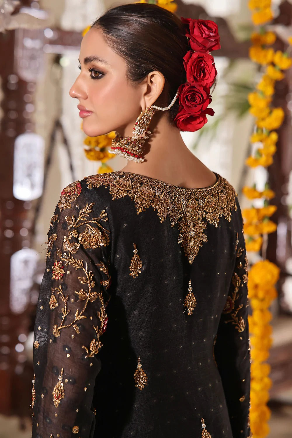 Mala - Black Cotton Net Luxury Ensemble