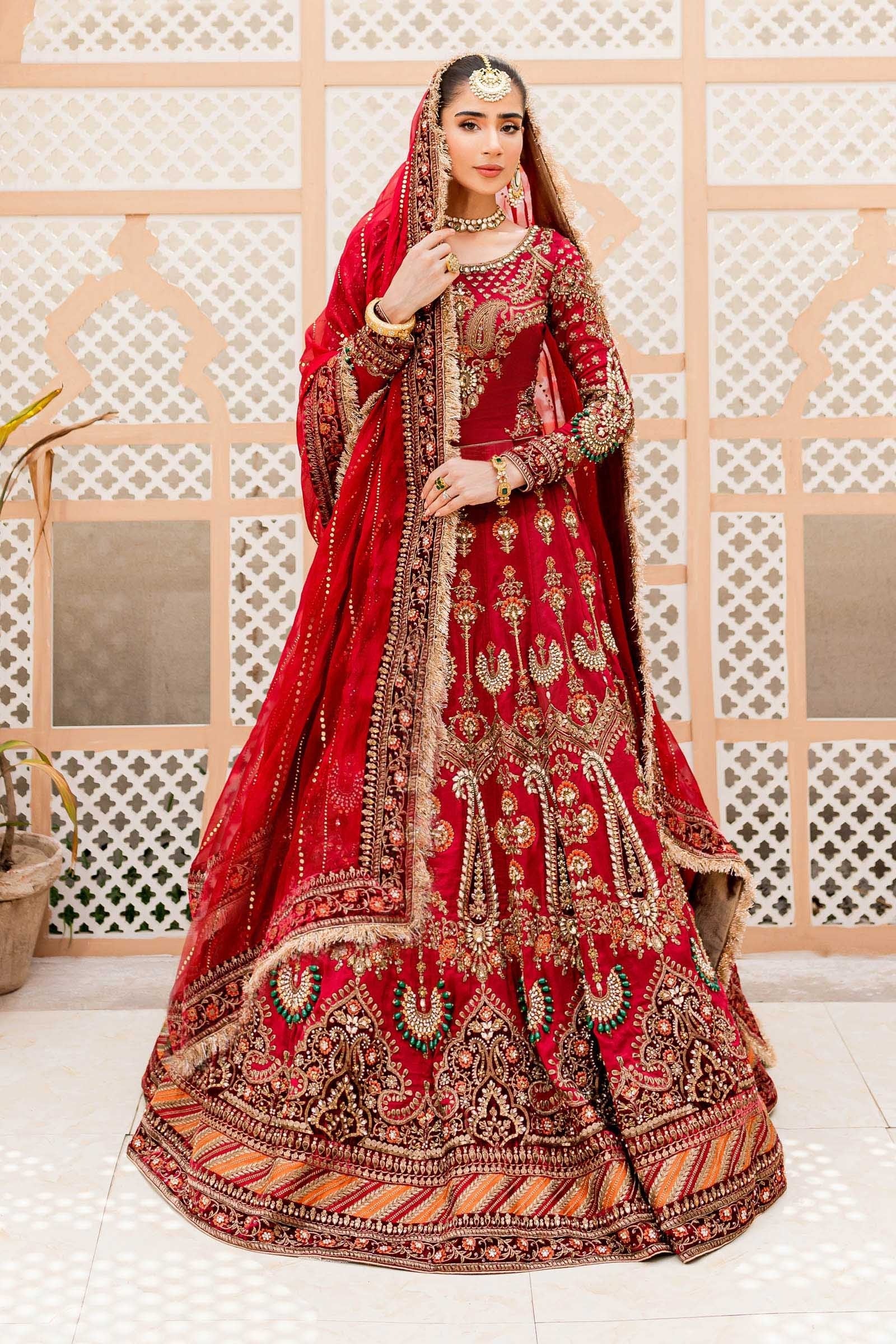 Maria B. Couture - Deep Red Hand-Embroidered Lehenga Choli