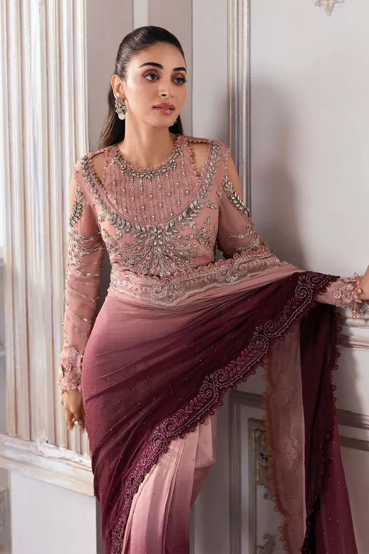 Maria B - Embroidered Chiffon Saree - BD-3001 - Front View