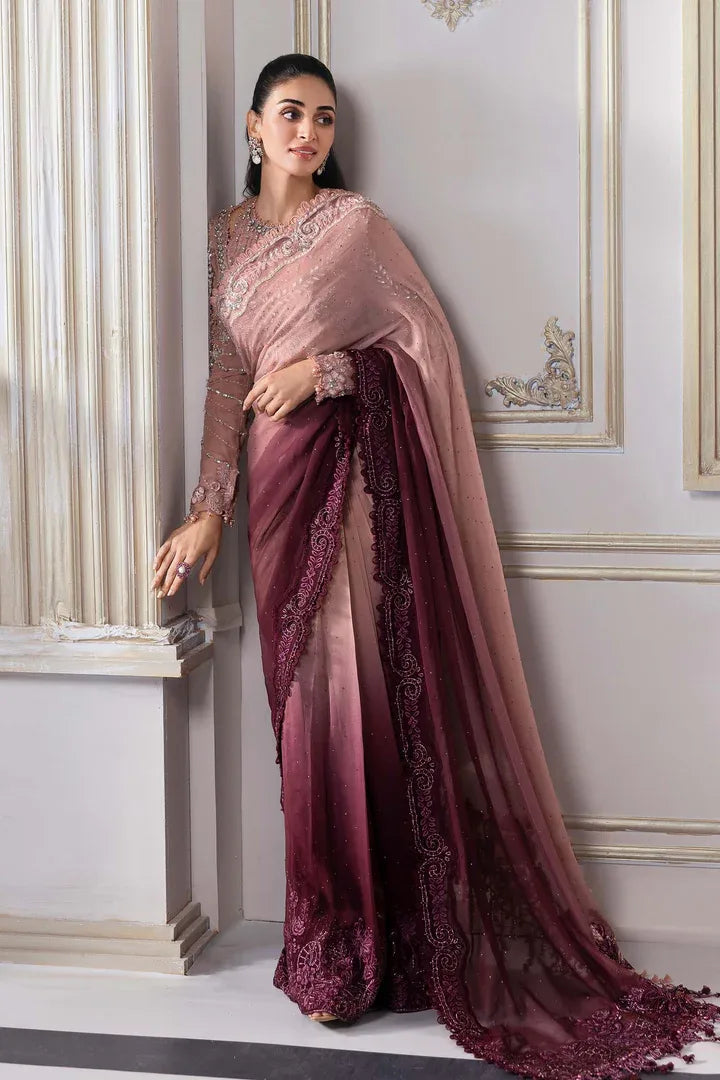 Maria B - Embroidered Chiffon Saree - BD-3001 - Full Front View