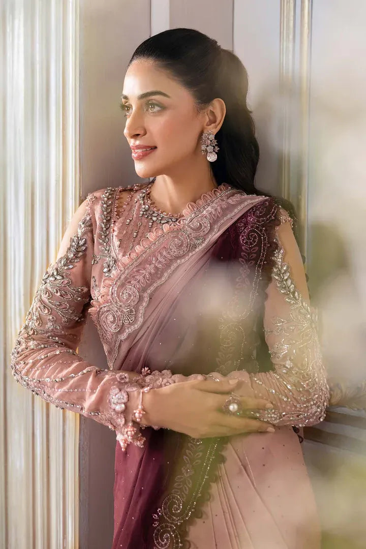 Maria B - Embroidered Chiffon Saree - BD-3001 - Closeup View