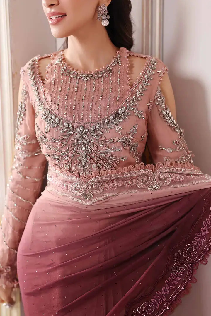 Maria B - Embroidered Chiffon Saree - BD-3001 - Neckline