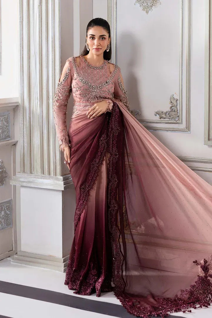 Maria B - Embroidered Chiffon Saree - BD-3001 - Full Front View
