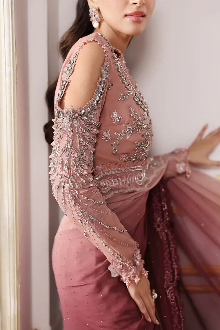 Maria B - Embroidered Chiffon Saree - BD-3001 - Sleeves