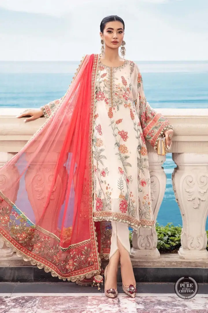 Maria B - MPC-23-106 Cloud White Floral - Full Front