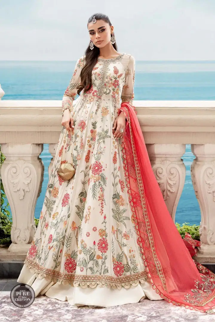Maria B - MPC-23-106 Cloud White Floral - Full Front View