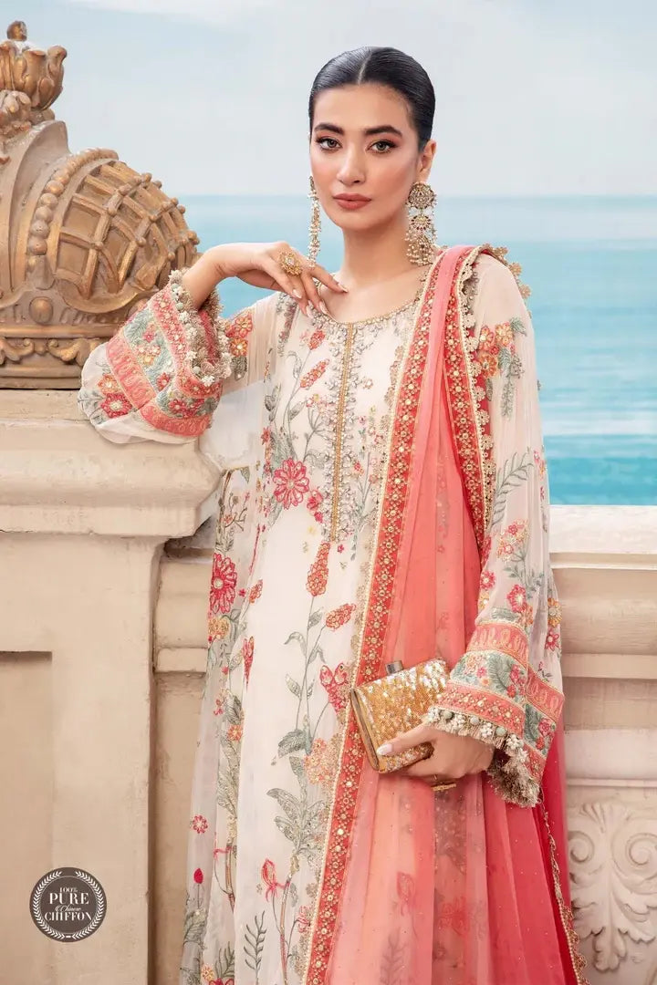 Maria B - MPC-23-106 Cloud White Floral - Front View