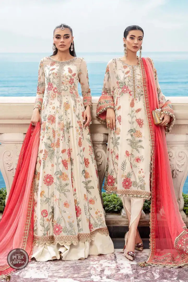 Maria B - MPC-23-106 Cloud White Floral - Full Front View