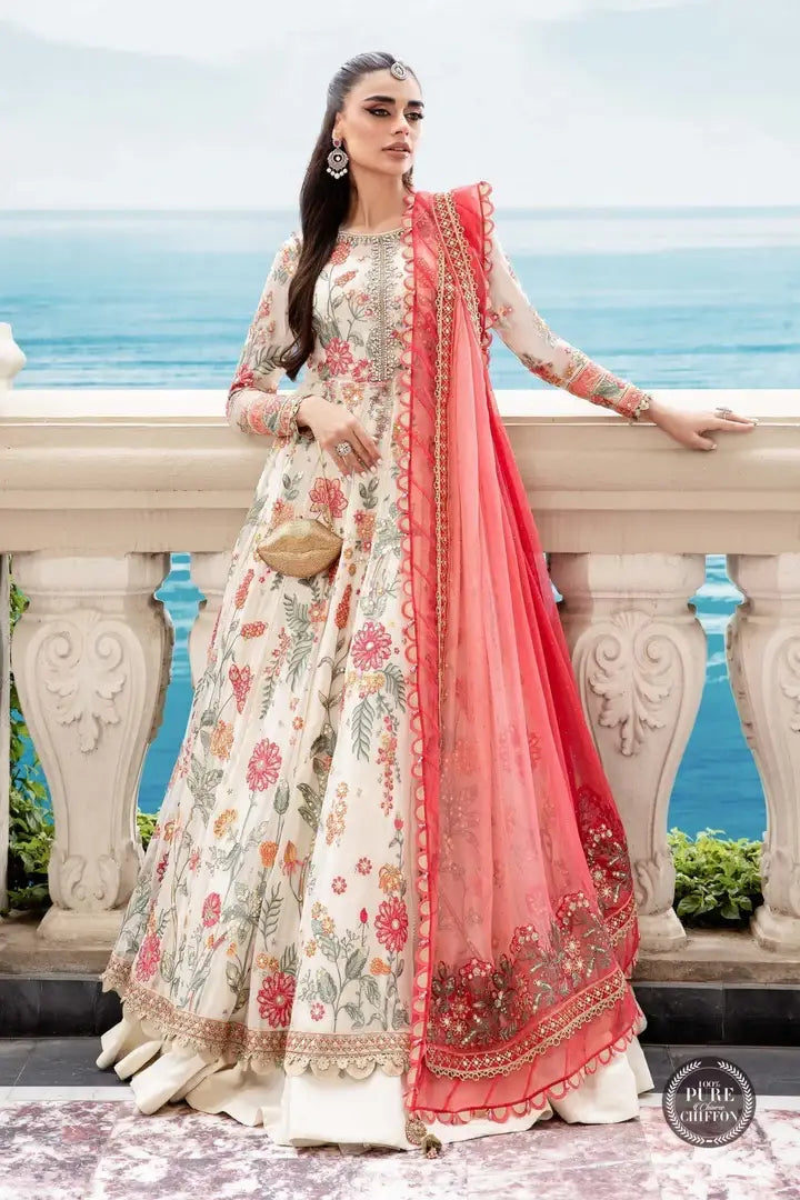 Maria B - MPC-23-106 Cloud White Floral - Full Front View