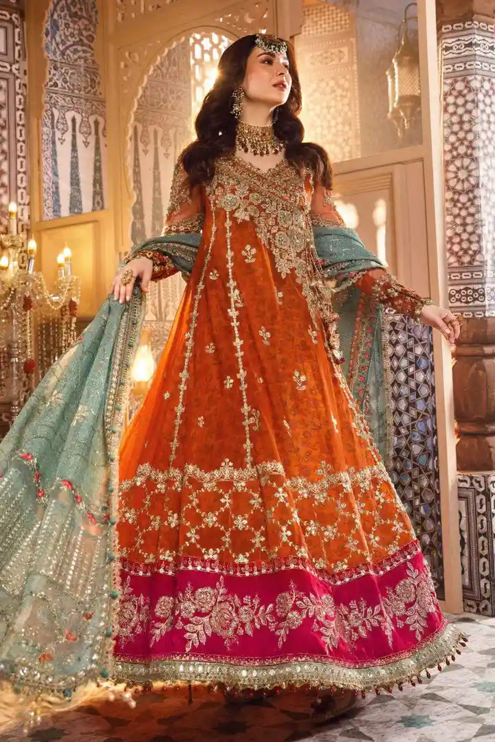 Maria B - Burnt Orange and Fuchsia Pink - BDS - 2506 - Full Front View