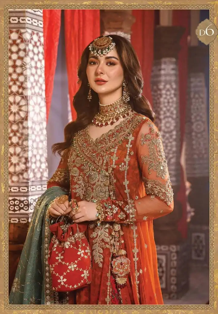 Maria B - Burnt Orange and Fuchsia Pink - BDS - 2506 - Closeup View
