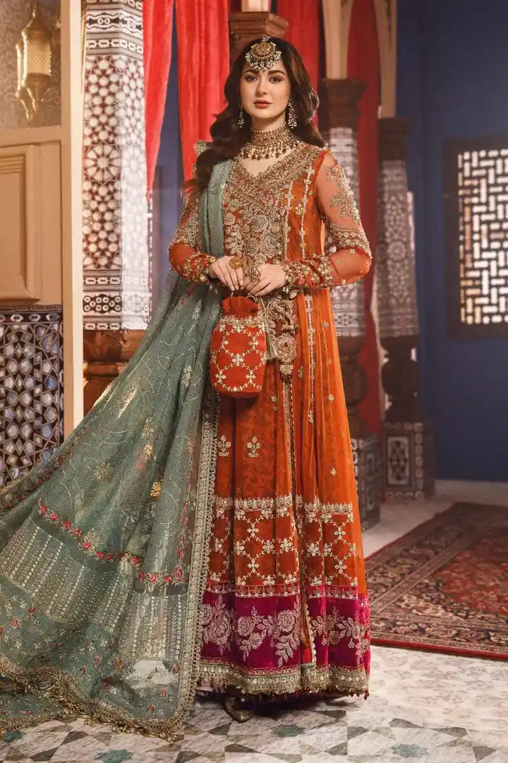 Maria B - Burnt Orange and Fuchsia Pink - BDS - 2506 - Full Front View