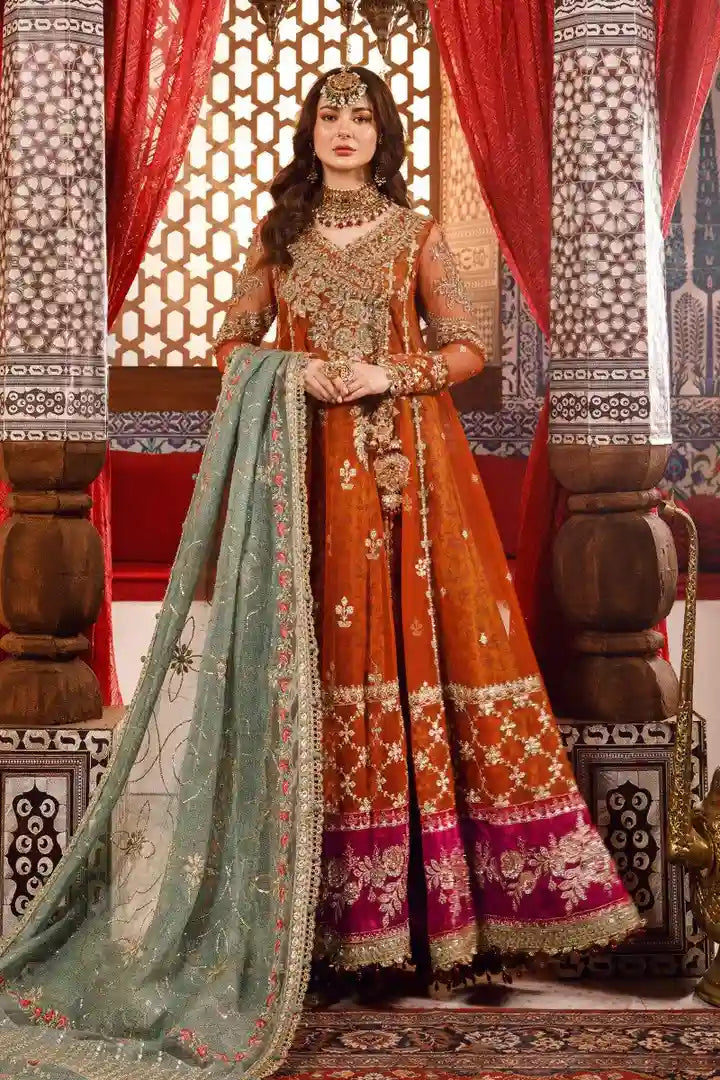 Maria B - Burnt Orange and Fuchsia Pink BDS - 2506 - Full Front