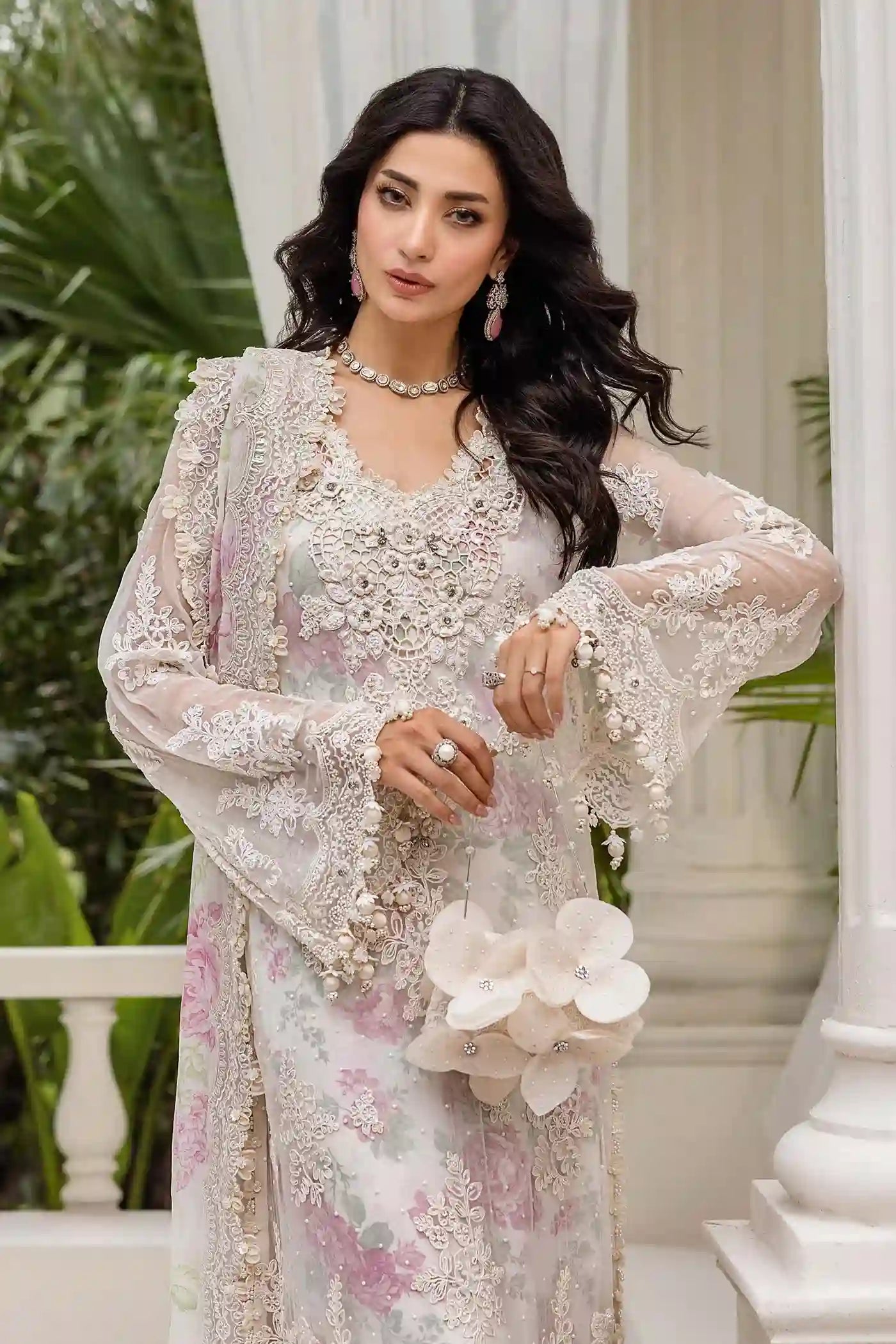 Maria B - Chiffon Off White - MPC-25-101 - Front Closeup