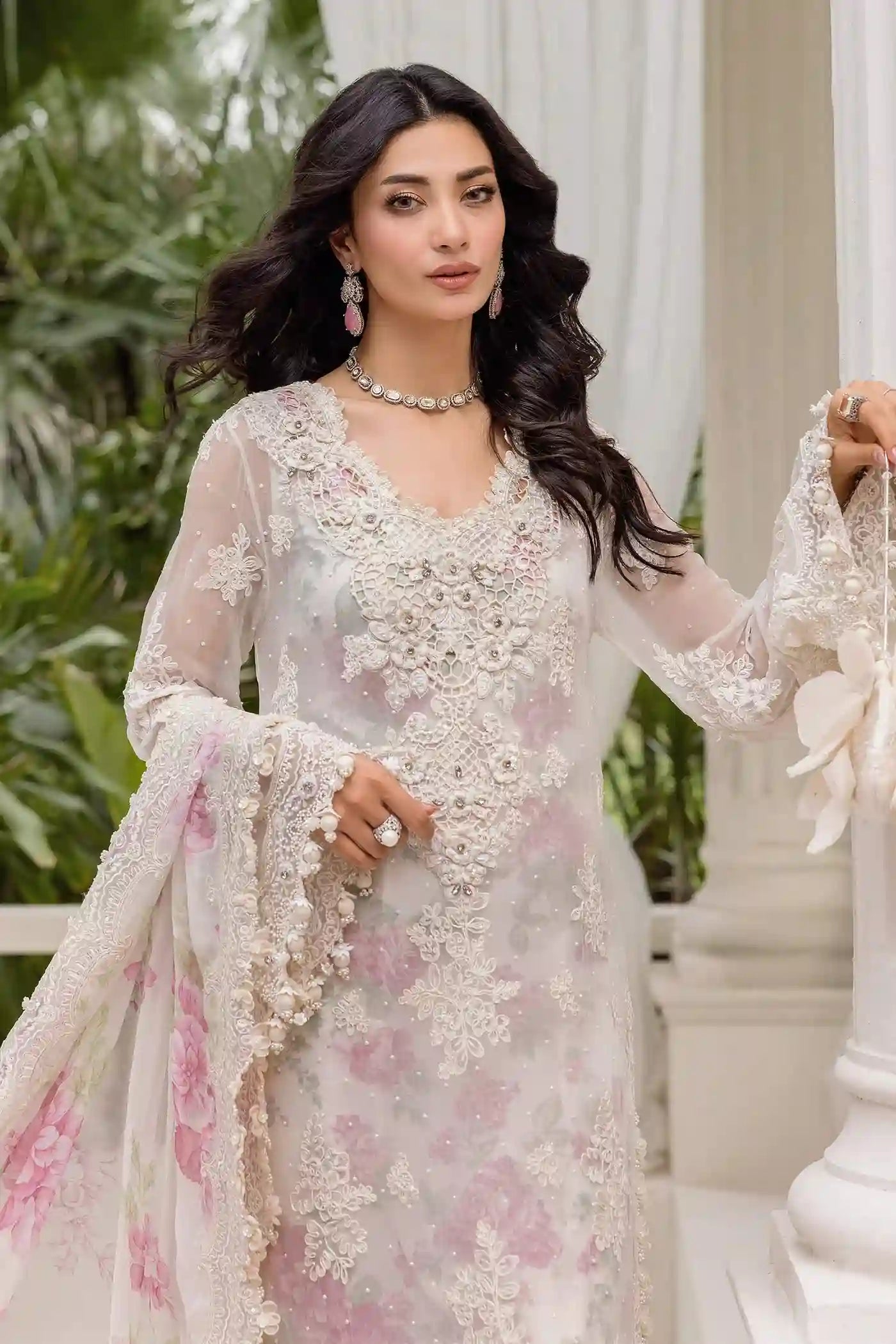 Maria B - Chiffon Off White - MPC-25-101 - Front Closeup