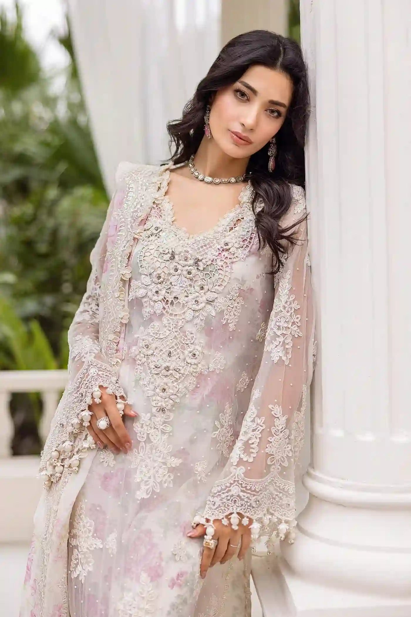 Maria B - Chiffon Off White - MPC-25-101 - Front Closeup
