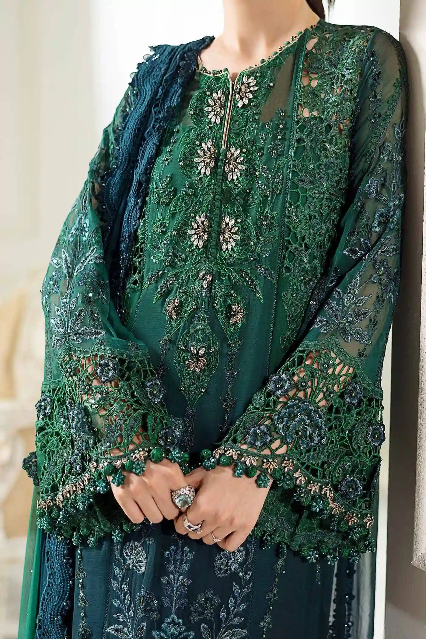 Maria.B - Emerald to Teal Chiffon Set - MPC-25-106 - Sleeves