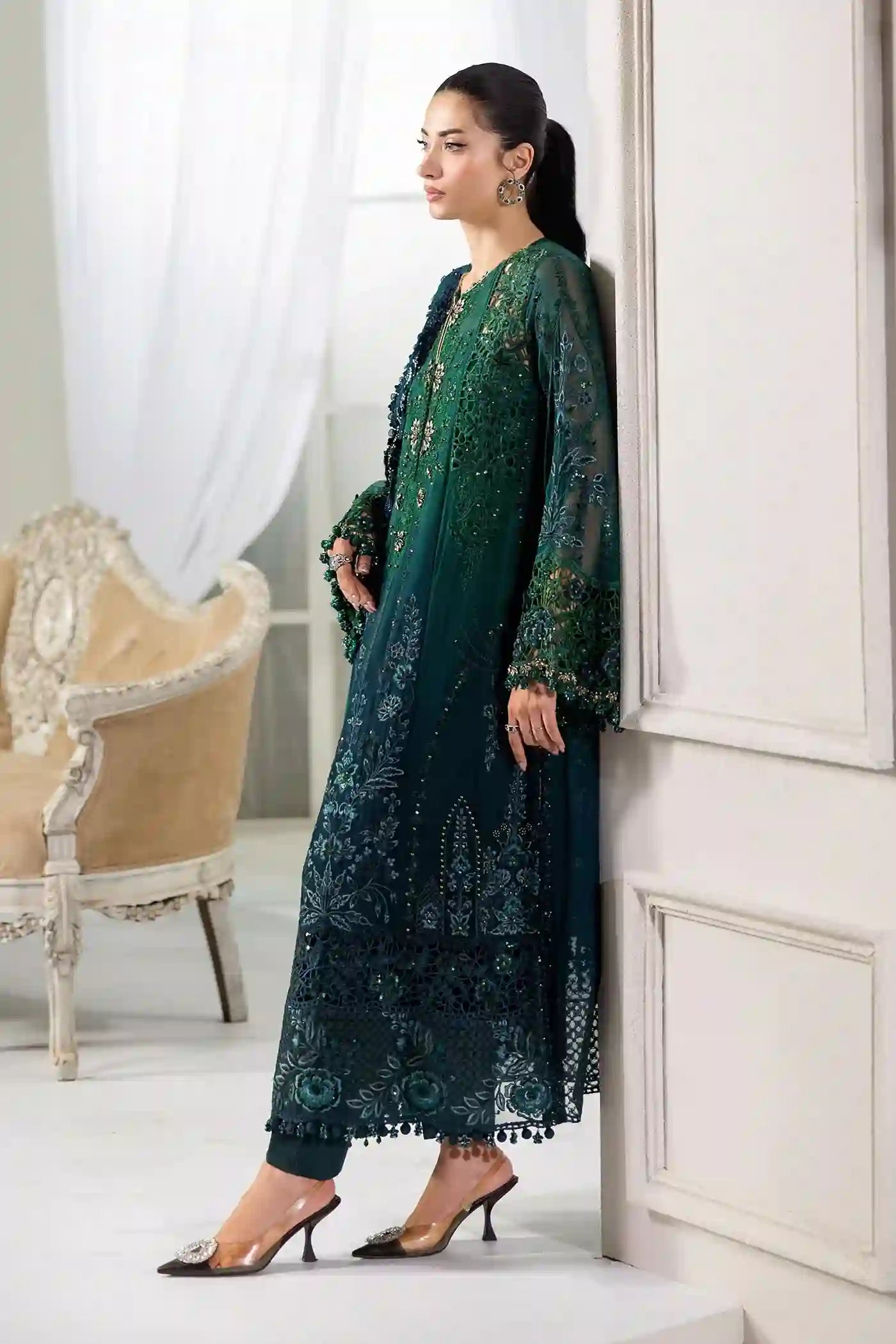 Maria.B - Emerald to Teal Chiffon Set - MPC-25-106 - Full Side View