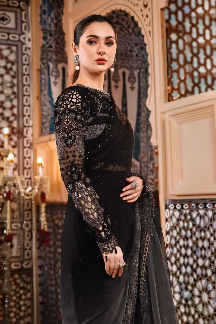 Maria B - Grey and Black Saree - BD-2504 - Sleeves