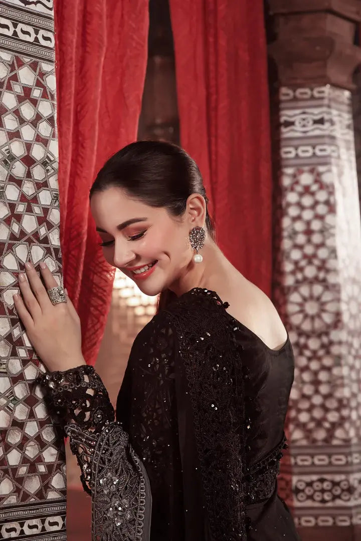 Maria B - Grey and Black Saree - BD-2504 - Backside