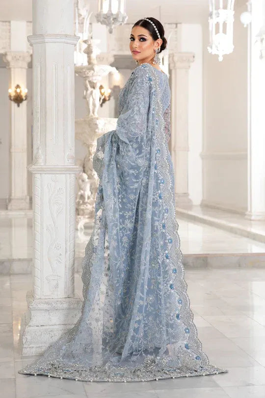 Maria B - Ice Blue Saree - Full Side View