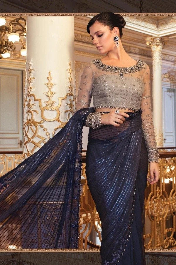 Maria.B Mbroidered Ink saree