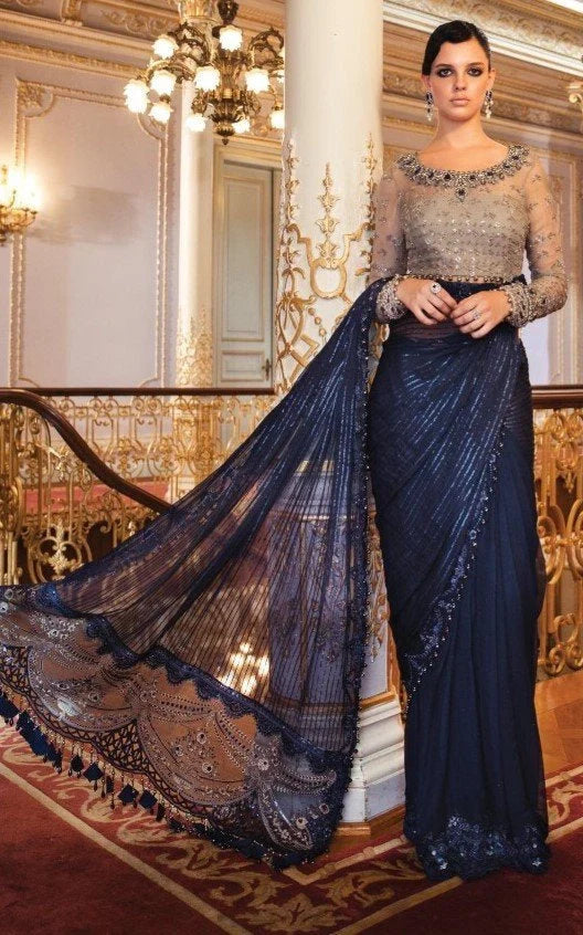 Maria.B Mbroidered Ink saree