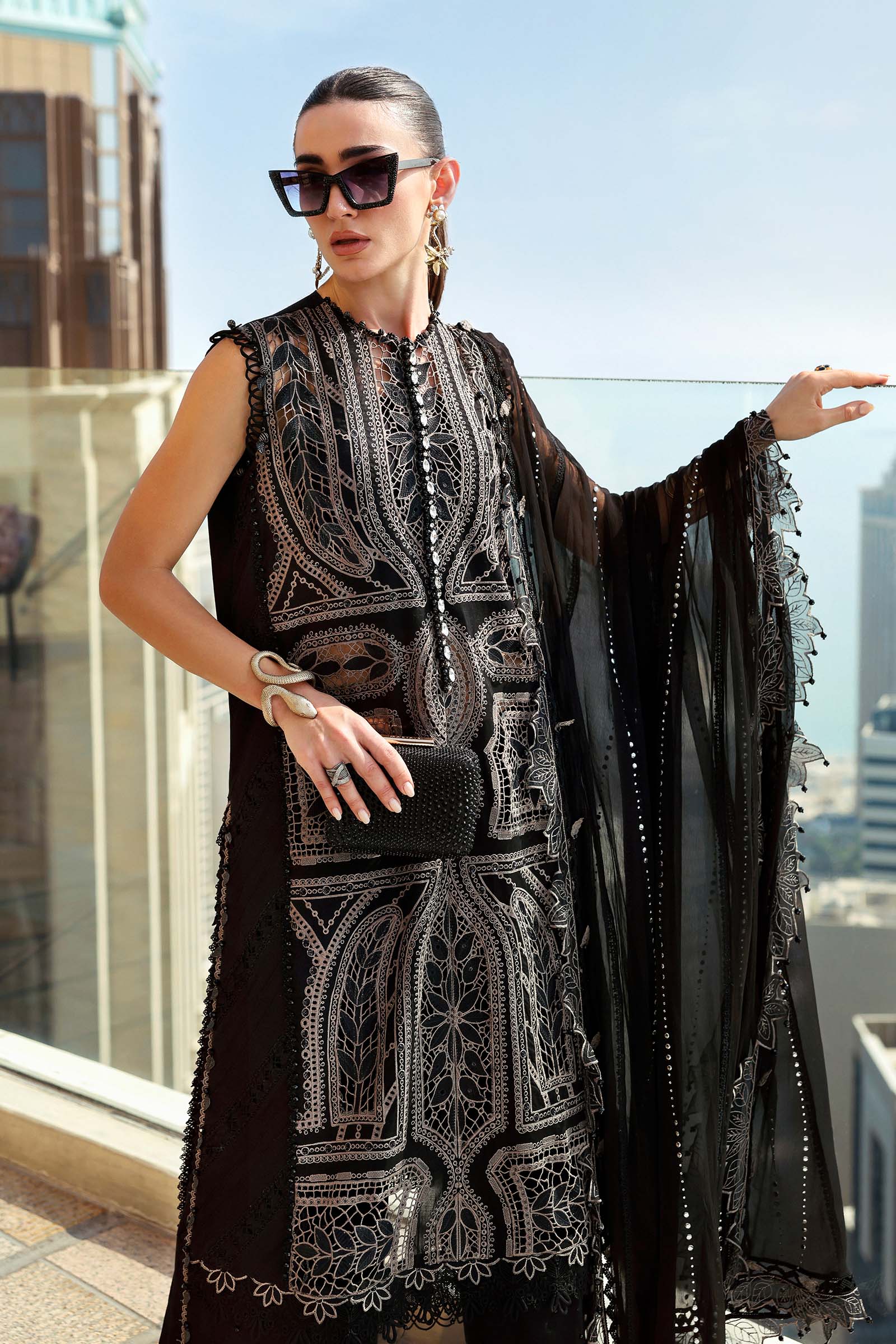 Maria B - Unstitched Embroidered Suit - D-2608-B - Closeup