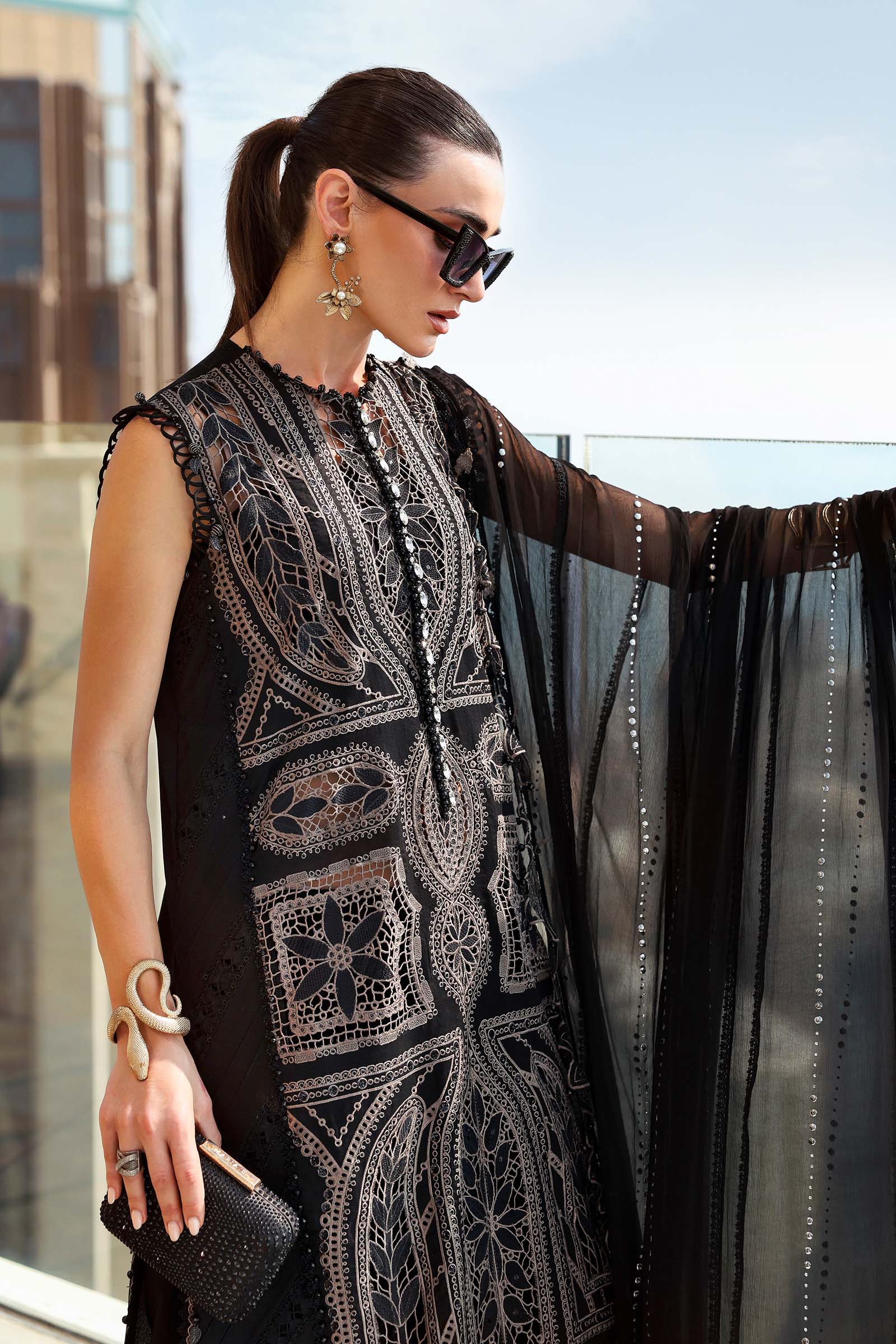 Maria B - Unstitched Embroidered Suit - D-2608-B - Side Closeup