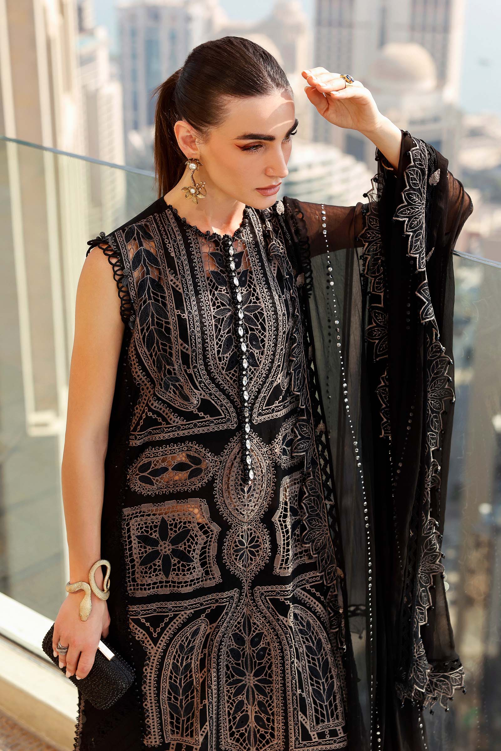 Maria B - Unstitched Embroidered Suit - D-2608-B - Closeup
