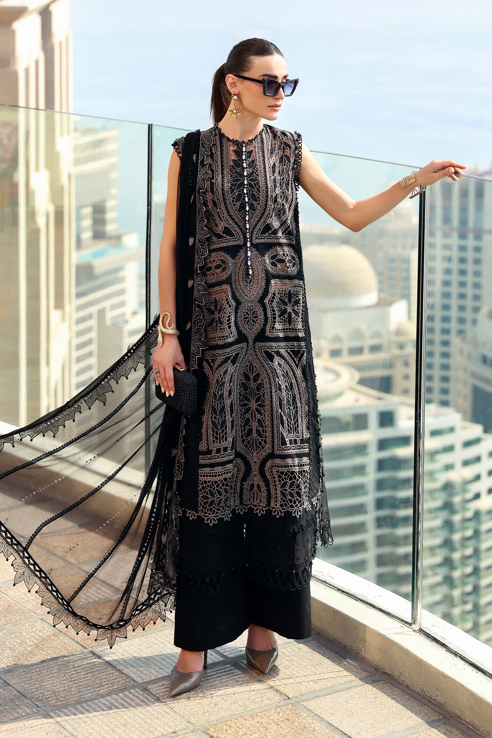 Maria B - Unstitched Embroidered Suit - D-2608-B - Front