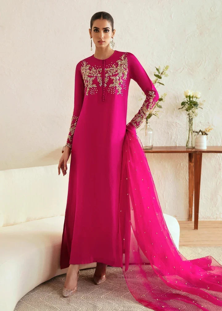 Myra - Shocking Pink Raw Silk Collection - Full Front View