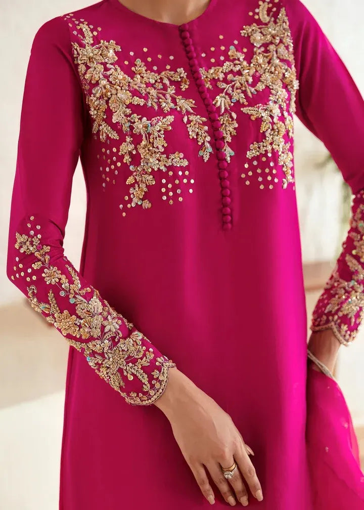 Myra - Shocking Pink Raw Silk Collection - Neckline