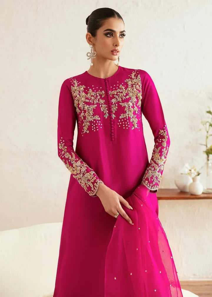 Myra - Shocking Pink Raw Silk Collection - Front Closeup