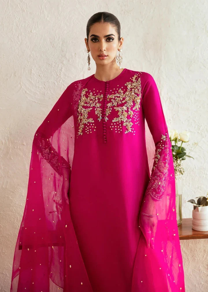 Myra - Shocking Pink Raw Silk Collection - Front Closeup