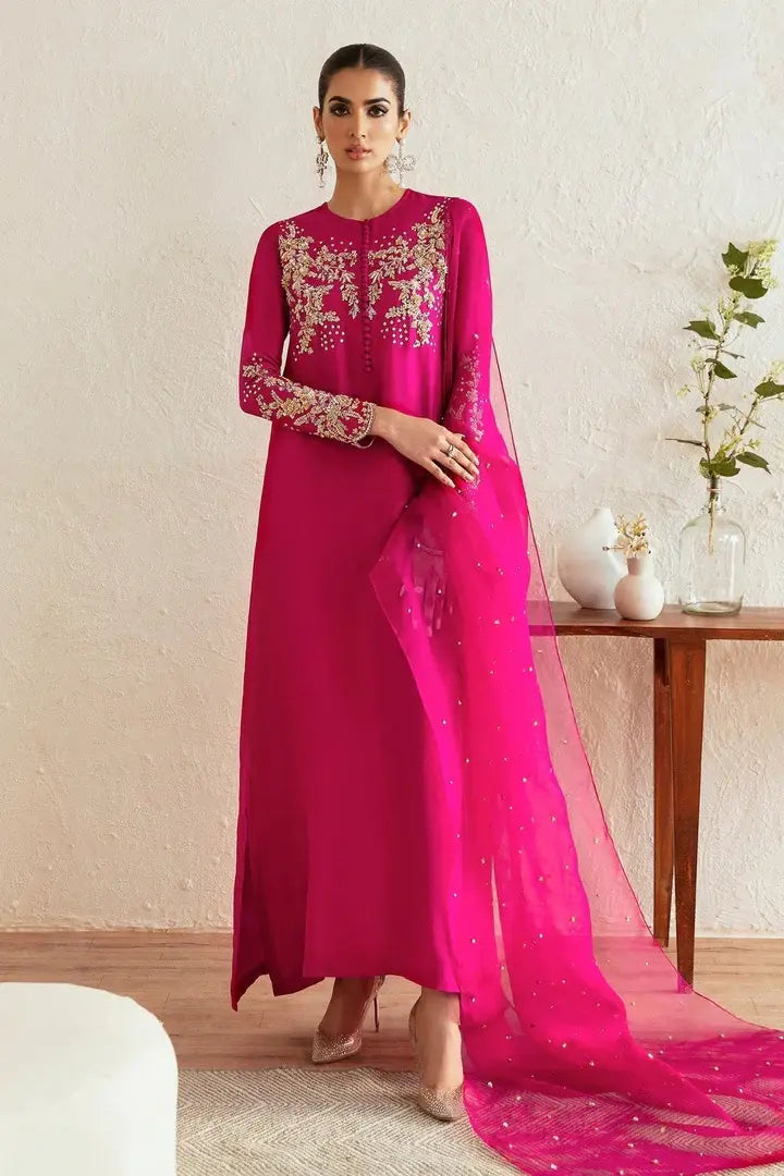 Myra - Shocking Pink Raw Silk Collection - Full Front View