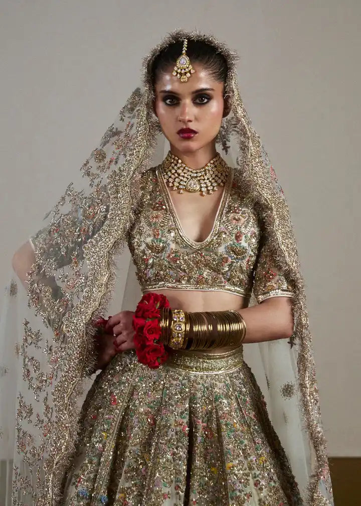 Hussain Rehar - Sawara - Ivory Lehnga - Front Closeup